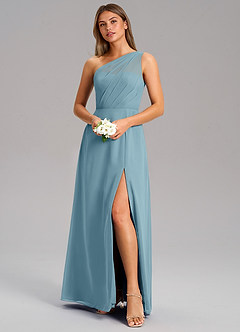 Azazie Phaedra Bridesmaid Dresses Moody Blue A-Line One Shoulder Chiffon Dress image4
