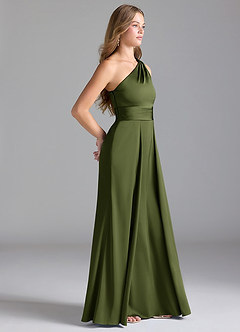 Azazie Dallas Bridesmaid Dresses Olive A-Line One Shoulder Stretch Satin Dress image4