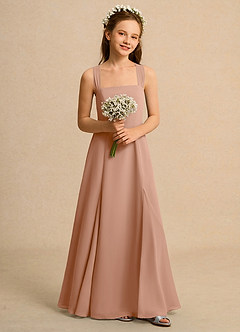 Azazie Tater Junior Formal Jurken voor bloemenmeisjes A-Lijn Jurk van Chiffon Geplooid Champagne Roos image4