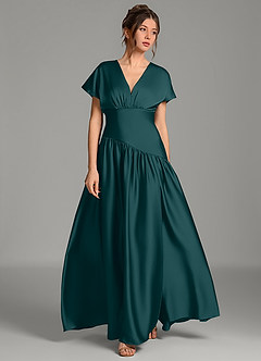 Azazie Alysse Bridesmaid Dresses Pine A-Line Stretch Satin Dress image4