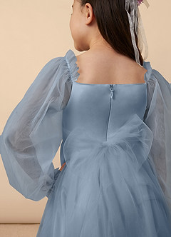Azazie Aya Flower Girl Dresses Dusty Blue A-Line with Sleeves Tulle Dress image5