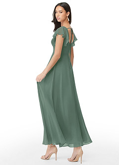 Azazie Bondi Bridesmaid Dresses Eucalyptus A-Line Ruched Chiffon Dress image4