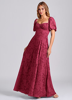 Azazie Mirian Bridesmaid Dresses Burgundy A-Line Sweetheart Neckline Floral Burnout Dress image3