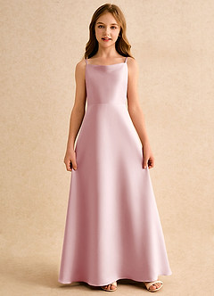 Azazie Joella Junior Formal Flower Girl Dresses Powder Pink A-Line Pleated Matte Satin Dress image5