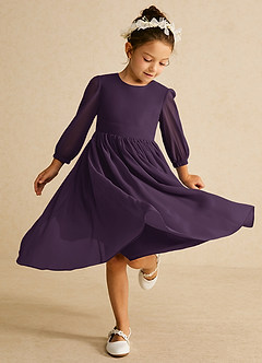 Azazie Lolo Flower Girl Dresses Plum A-Line with Sleeves Chiffon Dress image1