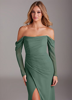 Azazie Hallie Bridesmaid Dresses Sea Moss Mermaid Long Sleeve Chiffon Dress image5