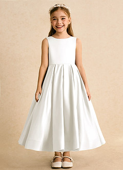 Azazie Cailee Flower Girl Dresses Ivory Ball-Gown Pleated Matte Satin Dress image6