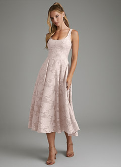 Azazie Isabella Bridesmaid Dresses Blushing Pink A-Line Corset Floral Burnout Dress image6