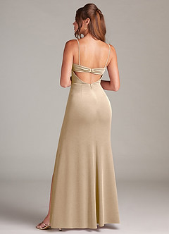Azazie Leonis Final Sale Champagne Mermaid Strapless Velvet Dress image5