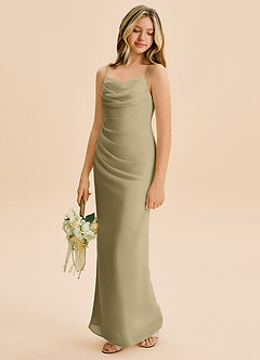 Azazie Mai Junior Moss Green Sheath Pleated Chiffon Dress image1