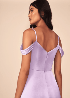 Azazie Ocean Robes de demoiselle d'honneur Robe Trapèze en Satin extensible Col V plissé Frostiges Flieder image5