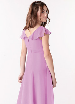 Azazie Posie Junior Candy Pink A-Line Ruched Chiffon Dress image5