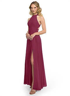 Azazie Clarice Bridesmaid Dresses Mulberry A-Line Halter Chiffon Dress image2