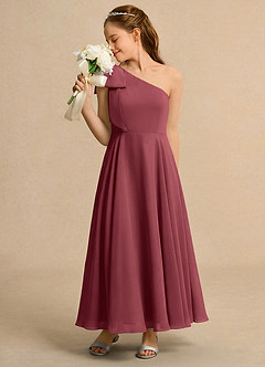 Azazie Guppy Girls Formal Jurken voor bloemenmeisjes A-Lijn Jurk van Chiffon One-Shoulder Merlot image5
