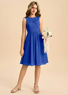 Azazie Skyla Junior Linia A Pofałdowany Szyfon Mini Młodsza druhna Sukienka image1