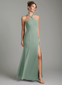 Azazie Rue Bridesmaid Dresses Silver Sage A-Line Halter Chiffon Dress image1