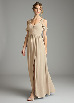 Azazie Lianne Bridesmaid Dresses Champagne A-Line Off the Shoulder Chiffon Dress image4