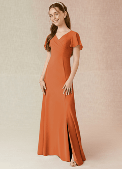 Azazie Induh Junior Cinnamon A-Line Ruched Chiffon Dress image1