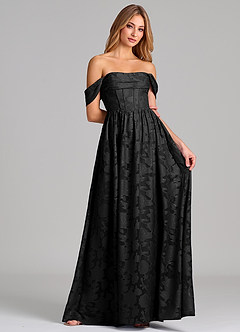 Azazie Hattie Final Sale Black A-Line Corset Floral Burnout Dress image4