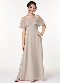 Azazie Maggie Junior Frost A-Line Off the Shoulder Chiffon Dress image3
