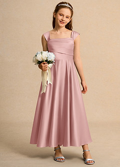 Azazie Bundle Girls Formal Flower Girl Dresses Rose Gold A-Line Pleated Matte Satin Dress image3