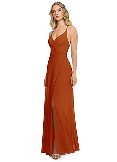 Azazie Davis Bridesmaid Dresses Paprika A-Line V-Neck Chiffon Dress image3