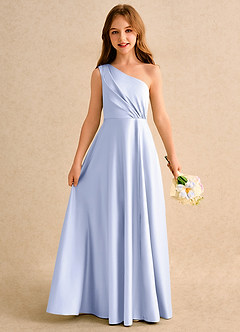 Azazie Puddles Girls Formal Jurken voor bloemenmeisjes A-Lijn Jurk van Mat Satijn One-Shoulder Lavendel image1