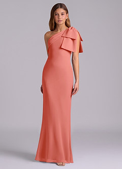 Azazie Yuanna Bridesmaid Dresses Salmon Pink Mermaid One Shoulder Chiffon Dress image5