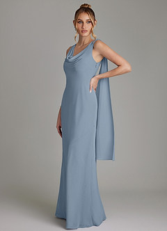 Azazie Essence Bridesmaid Dresses Dusty Blue Sheath Chiffon Dress image1