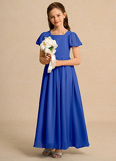 Azazie Lilia Girl Blumenmädchenkleider A-Linie mit ärmel Chiffon Kleid Königsblau image4