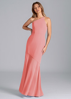 Azazie Tilla Vestidos de damas de honor Vestido de Coral de Gasa de Corte Sirena con Hombro unilateral image6