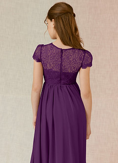 Azazie Delevingne Junior Grape A-Line Lace Chiffon Dress image5
