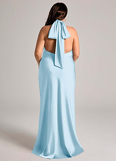 Azazie Velli Bridesmaid Dresses Sky Blue Mermaid High Neck Stretch Satin Dress image7