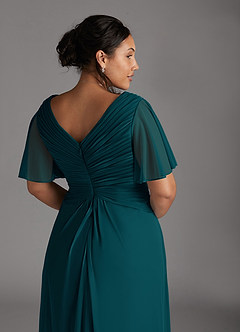 Azazie Emmeline Mother of the Bride Dresses Pine A-Line V-Neck Pleated Mesh Dress image10