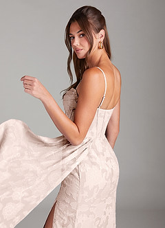 Azazie Denisa Bridesmaid Dresses Blushing Pink Sheath Pleated Floral Burnout Dress image5