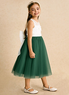 Azazie Lina Flower Girl Dresses Ivory Dark Green Ball-Gown Lace Dress image6