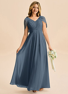 Azazie Emma Junior Jurk van Chiffon met A-Lijn Geplooid Neptunus image1