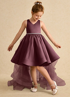 Azazie Julietta Flower Girl Dresses Sangria Ball-Gown Convertible Tulle Dress image5