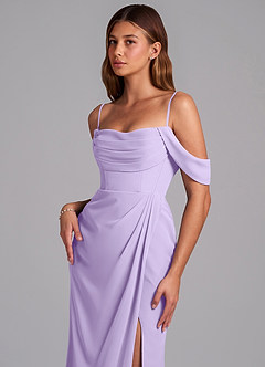 Azazie Johana Robes de demoiselle d'honneur Robe Sirène Convertible en Mousseline de soie Épaules dénudées Lilas image5