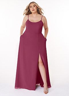 Azazie Moira Bridesmaid Dresses Mulberry A-Line Scoop Chiffon Dress image8