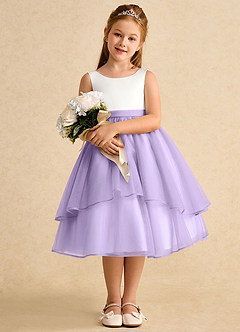Azazie Rene Flower Girl Dresses Ivory Lilac A-Line Bow Tulle Dress image3