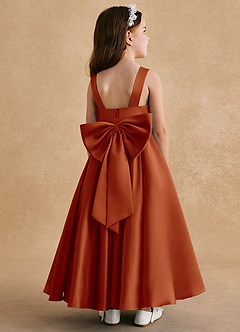 Azazie Honey Bear Flower Girl Dresses Paprika A-Line Pleated Matte Satin Dress image1