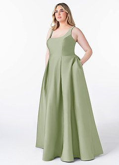 Azazie Neve Abiti da Damigella Abito Principessa in Raso Elasticizzato Con Tasche Verde Salvia image7
