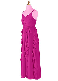 Azazie Peyton Junior Fuchsia A-Line V-Neck Cascading Ruffles Chiffon Dress image8