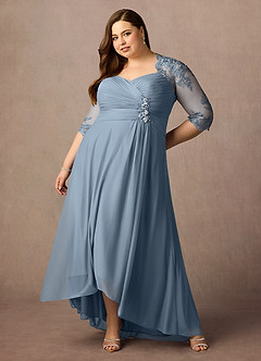 Azazie Anne Mother of the Bride Dresses Dusty Blue Sheath Sweetheart Sequins Lace Dress image15