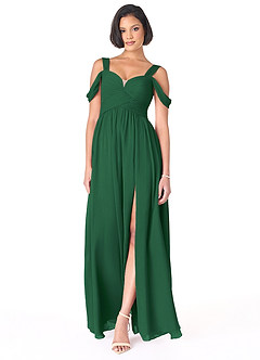 Azazie Lianne Bridesmaid Dresses Dark Green A-Line Off the Shoulder Chiffon Dress image2