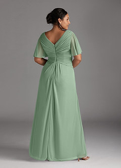Azazie Emmeline Mother of the Bride Dresses Matcha A-Line V-Neck Pleated Mesh Dress image8