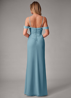 Azazie Haisley Bridesmaid Dresses Moody Blue Sheath Off the Shoulder Chiffon Convertible Dress image7