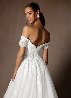 Azazie Rowe Wedding Dresses Diamond White Ball-Gown Off the Shoulder Tulle Dress image6