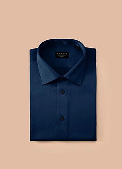 front Julian Dark Navy Stretch Satin Dress Shirt